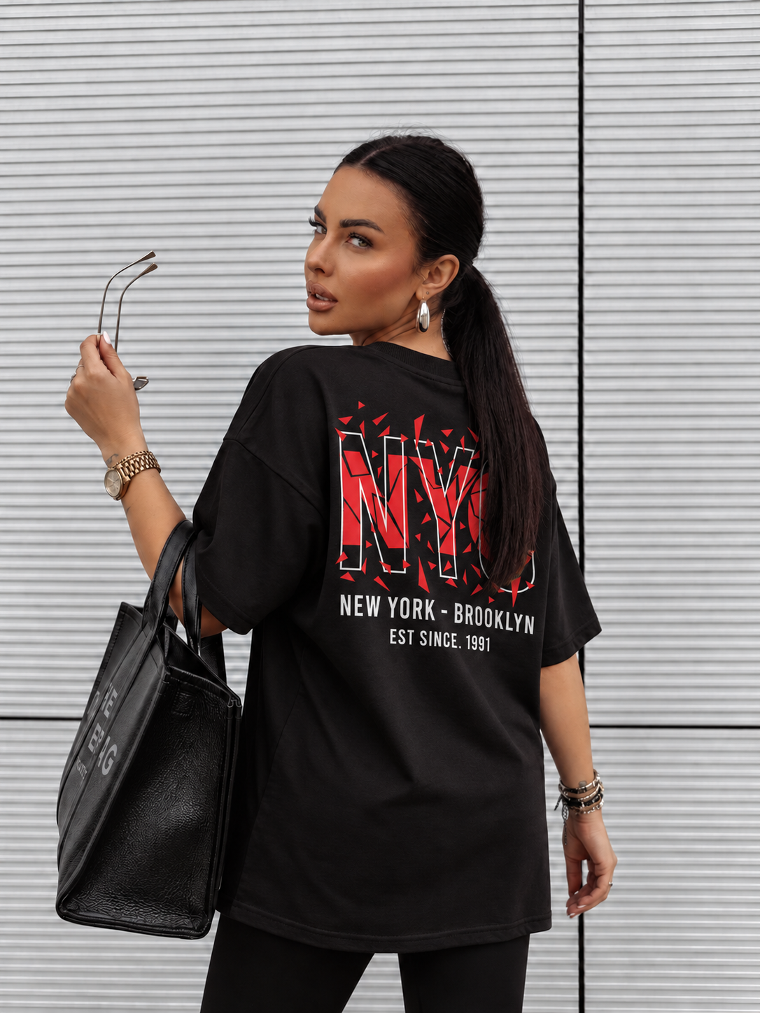 Tricou Dama NYC Brooklyn Negru - Oversize Fit