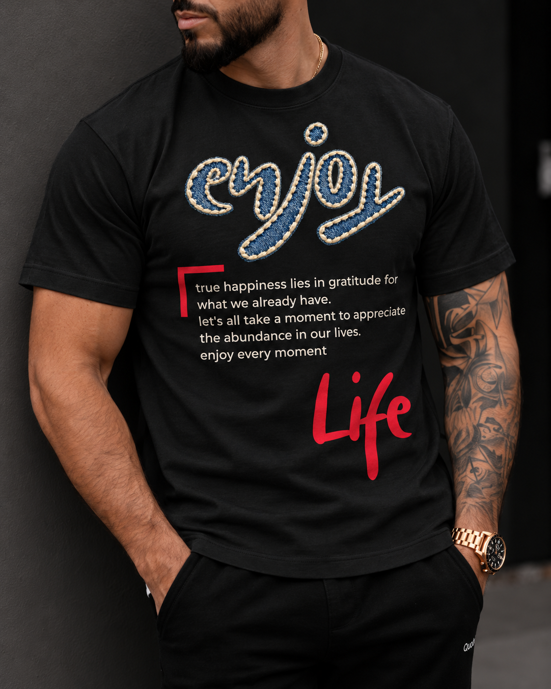 Tricou Barbati Enjoy Life Negru - Regular Fit