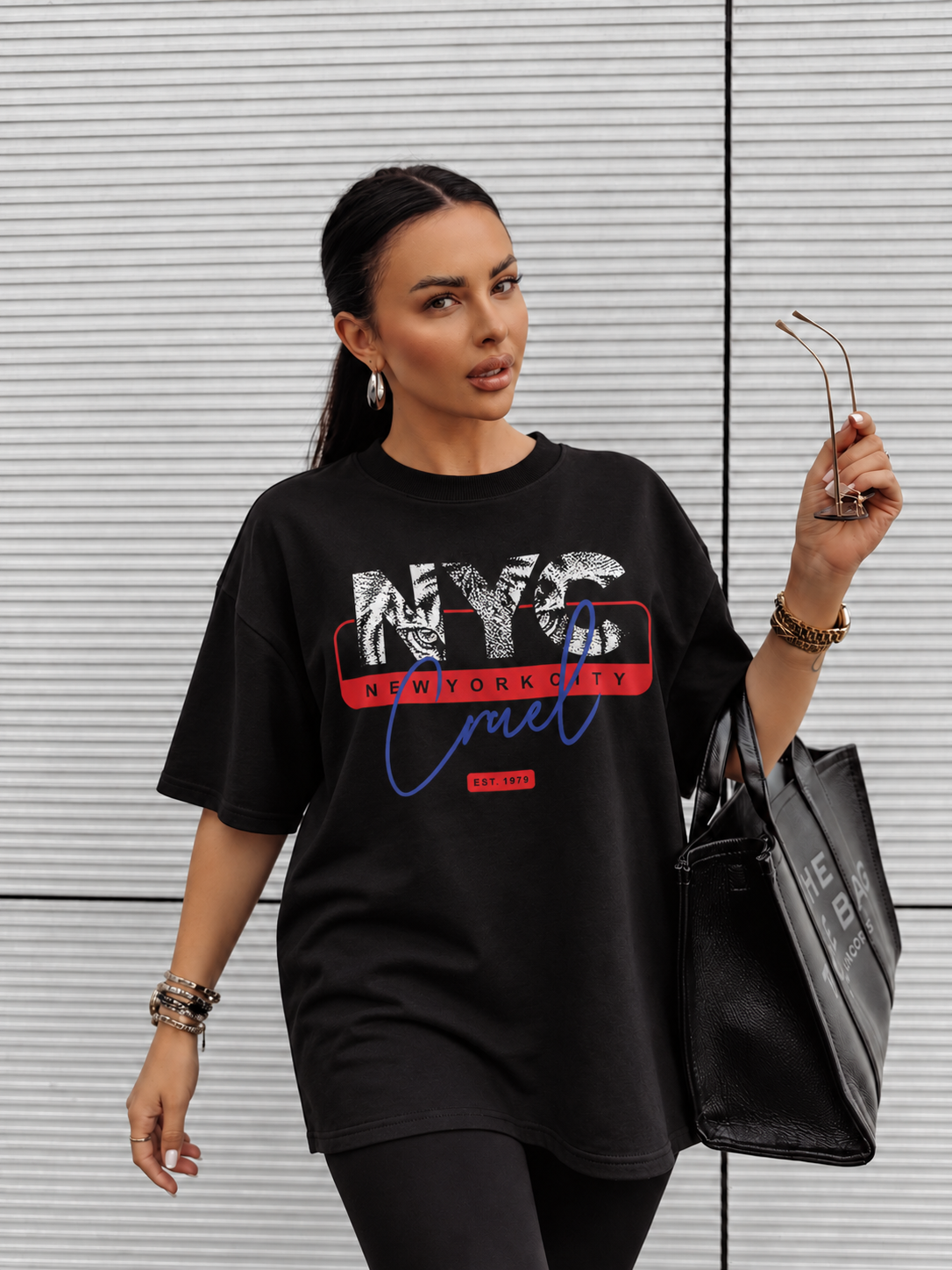Tricou Dama NYC Cruel Negru - Oversize Fit