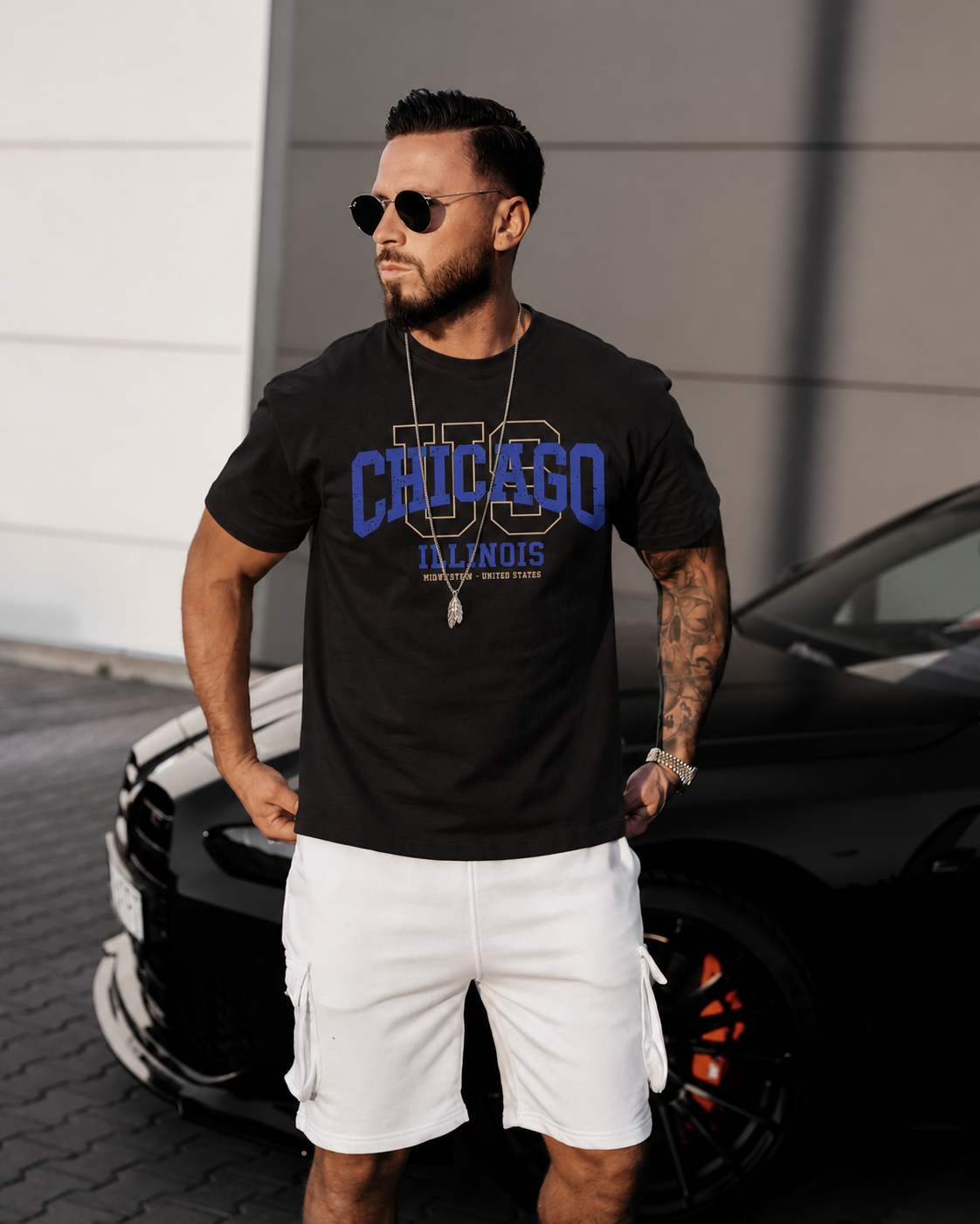 Tricou Barbati Chicago Illinois Negru - Regular Fit