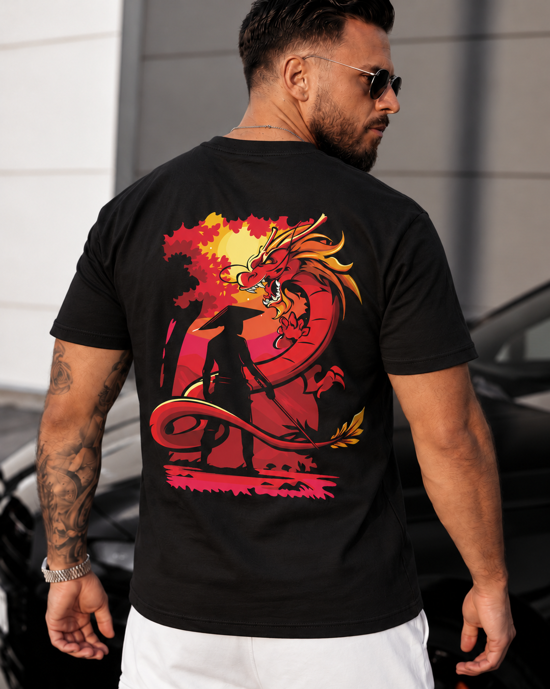 Tricou Barbati Dragon Samurai Negru - Regular Fit