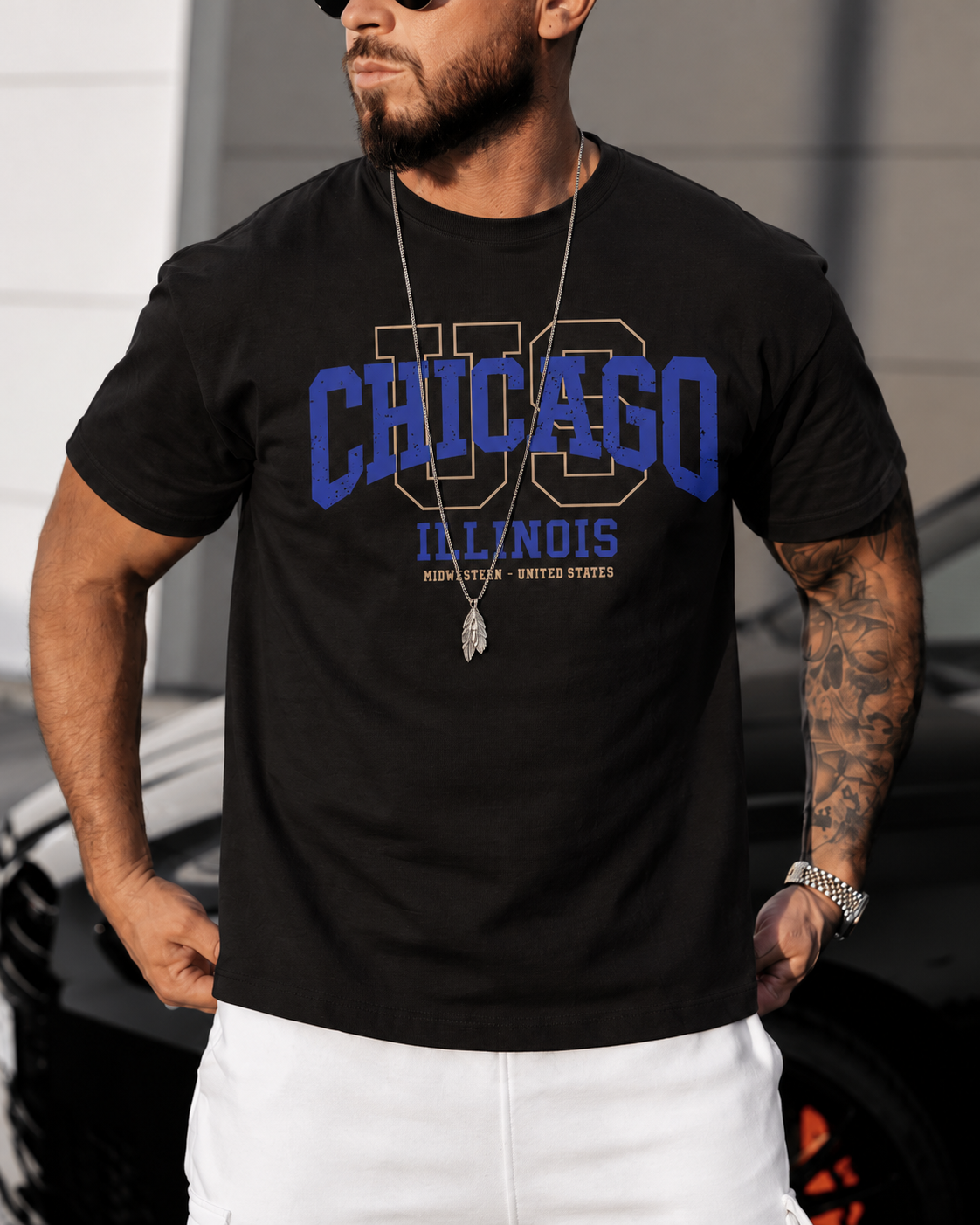 Tricou Barbati Chicago Illinois Negru - Regular Fit