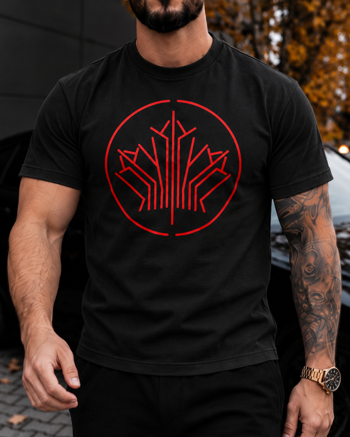 Tricou Barbati Red Emblem Negru - Regular Fit