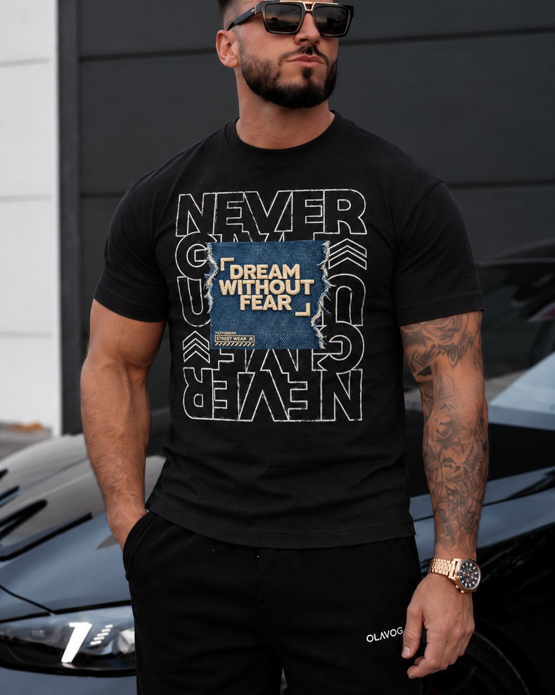 Tricou Barbati Dream Without Fear Negru - Regular Fit