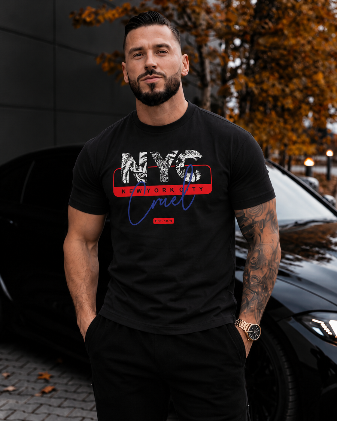 Tricou Barbati NYC Cruel Negru - Regular Fit