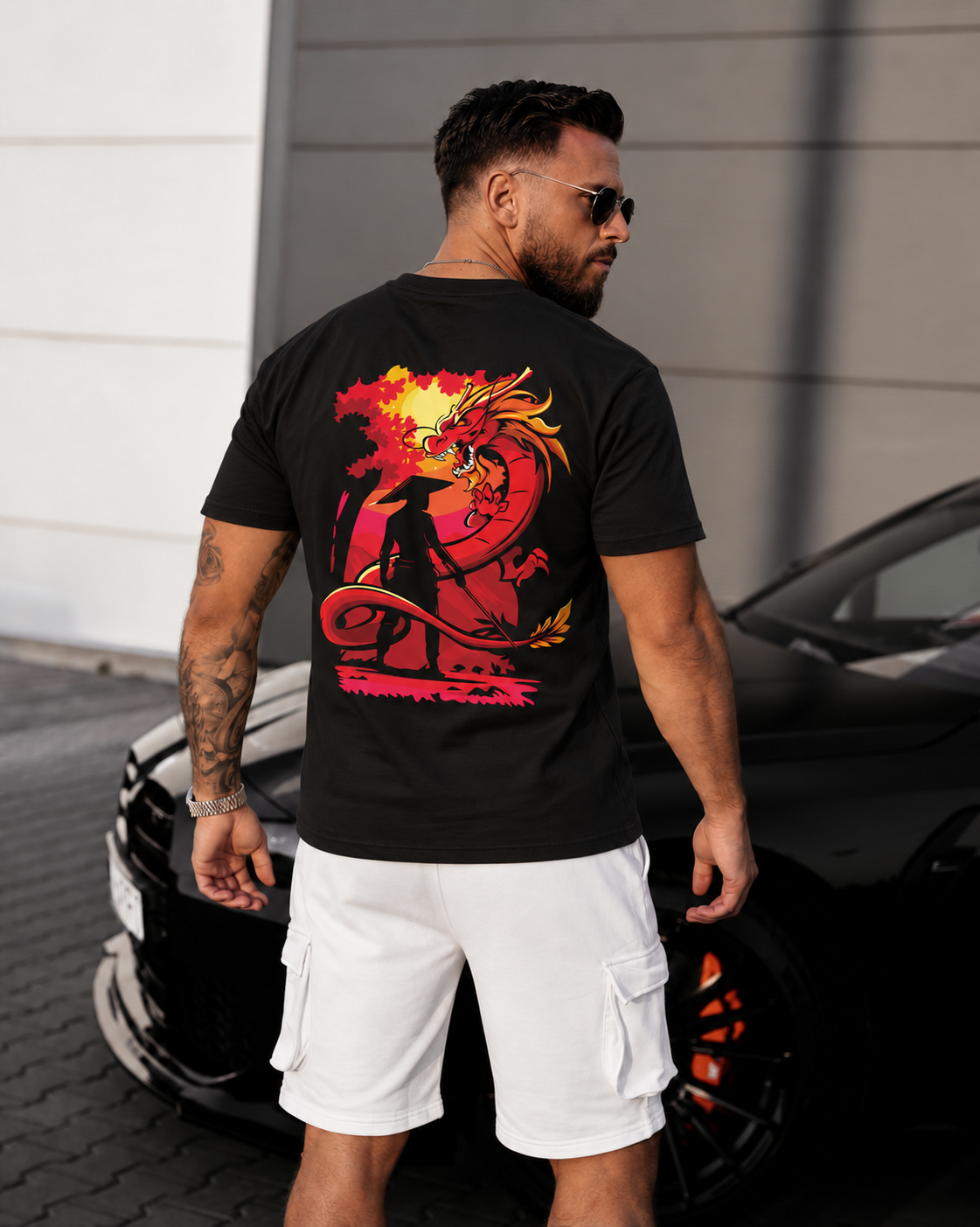 Tricou Barbati Dragon Samurai Negru - Regular Fit