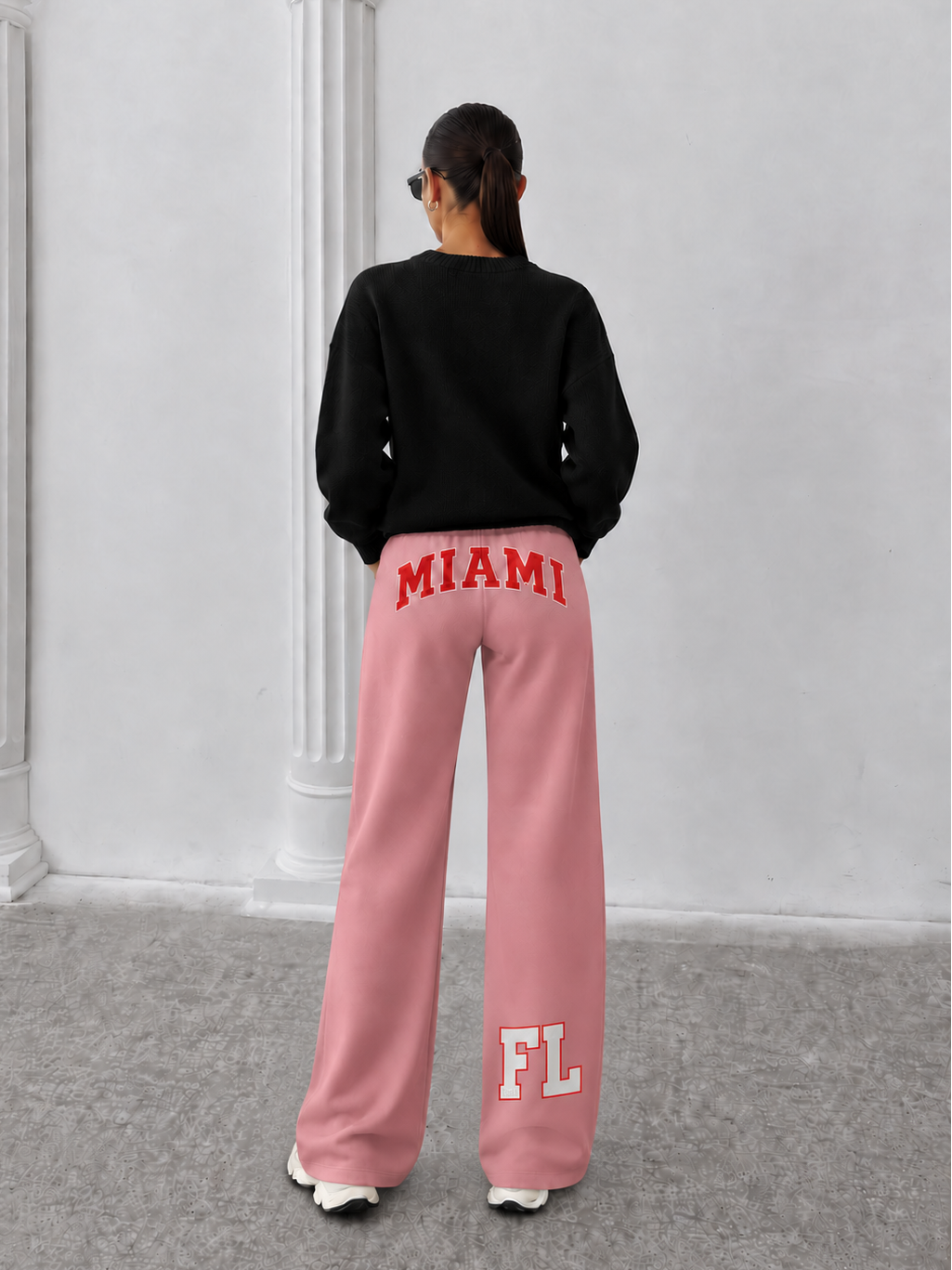 Pantaloni Miami FL Wide-leg Roz Prafuit