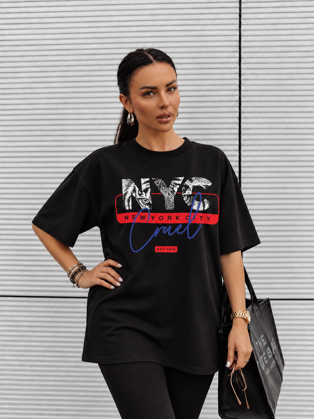Tricou Dama NYC Cruel Negru - Oversize Fit