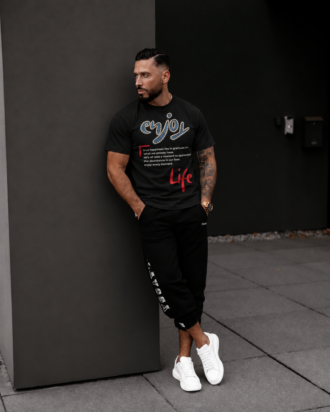 Tricou Barbati Enjoy Life Negru - Regular Fit