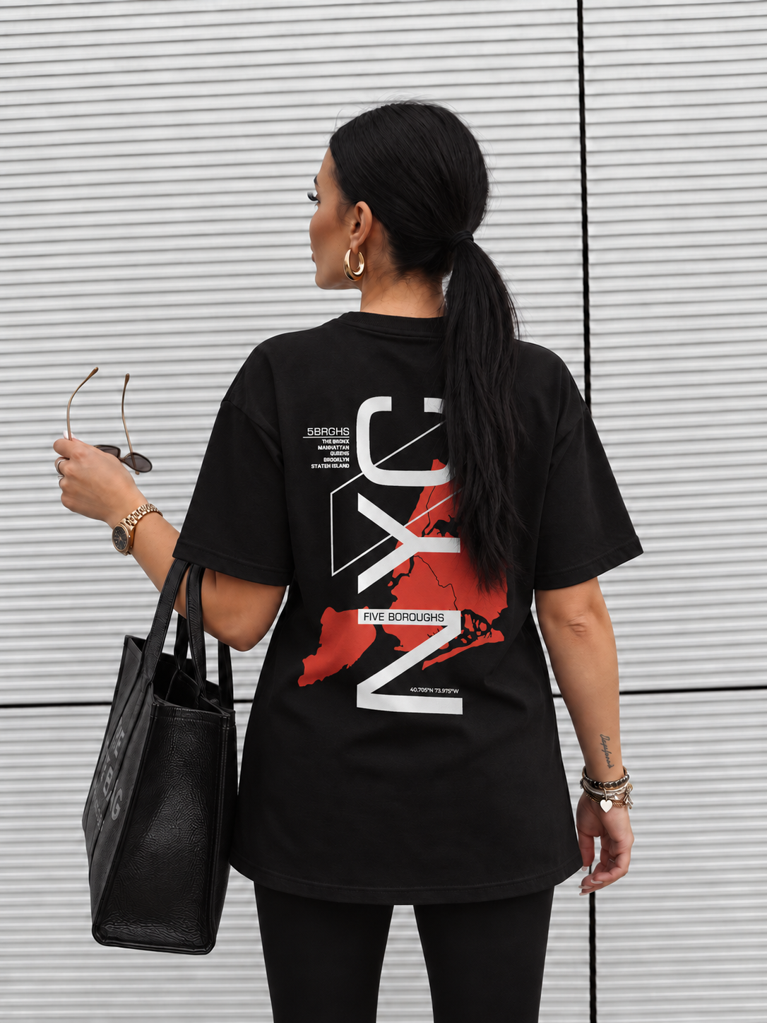 Tricou Dama NYC Five Boroughs Negru - Oversize Fit