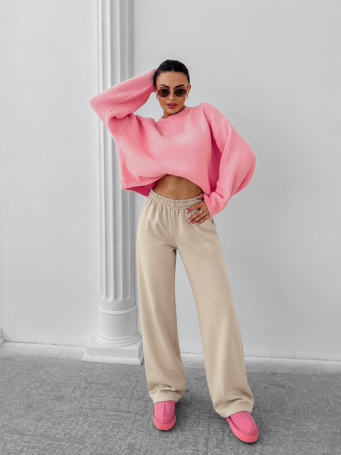 Pantaloni Miami FL Wide-leg Bej