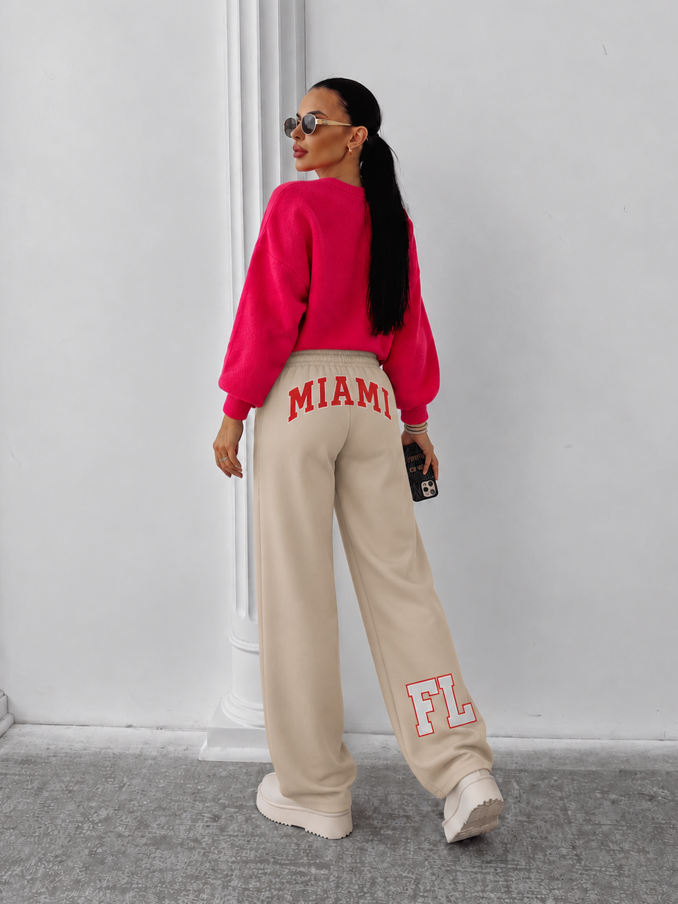 Pantaloni Miami FL Wide-leg Bej