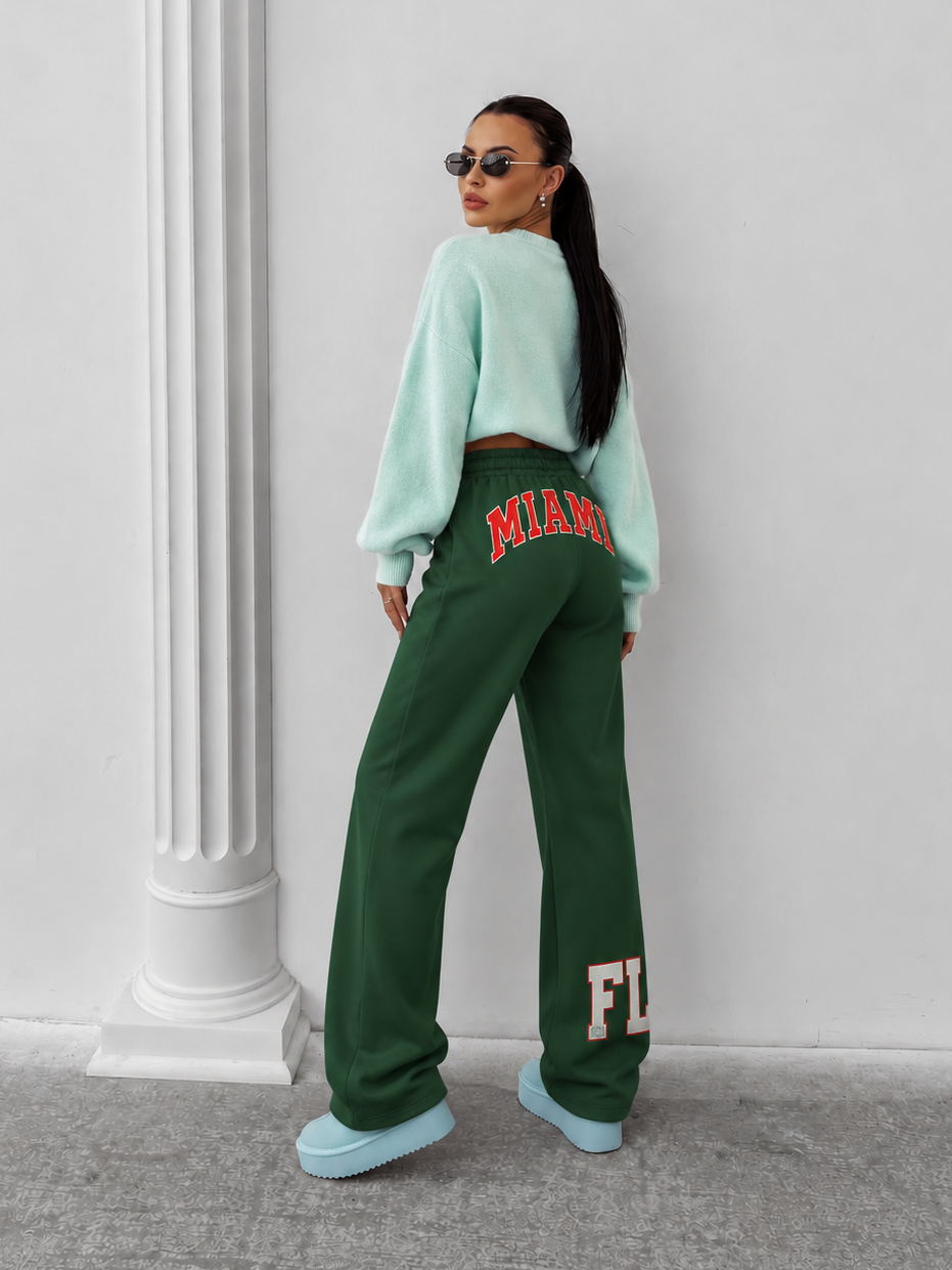 Pantaloni Miami FL Wide-leg Verde Inchis