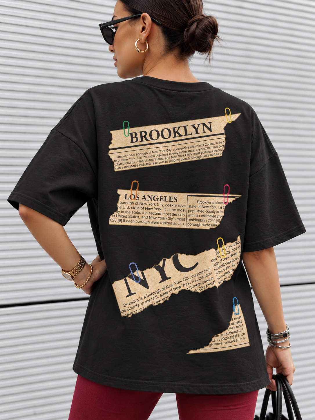 Tricou Dama Brooklyn Newspaper Negru - Oversize Fit
