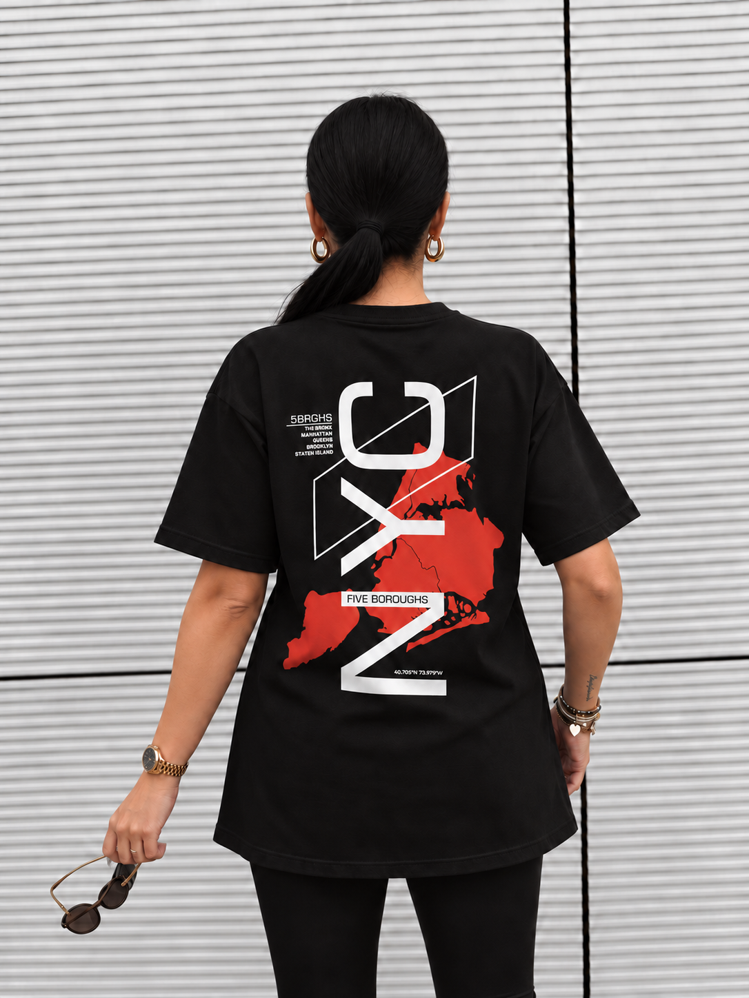 Tricou Dama NYC Five Boroughs Negru - Oversize Fit