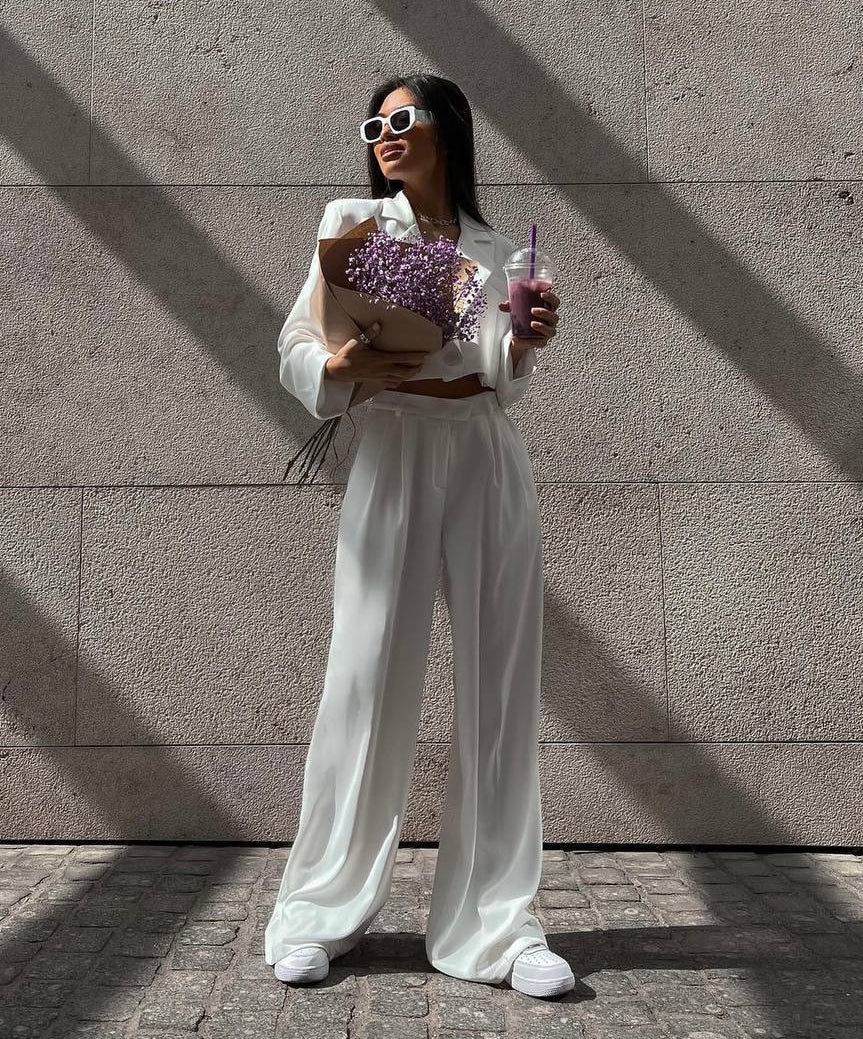 Costum Sacou si Pantaloni Amy Alb