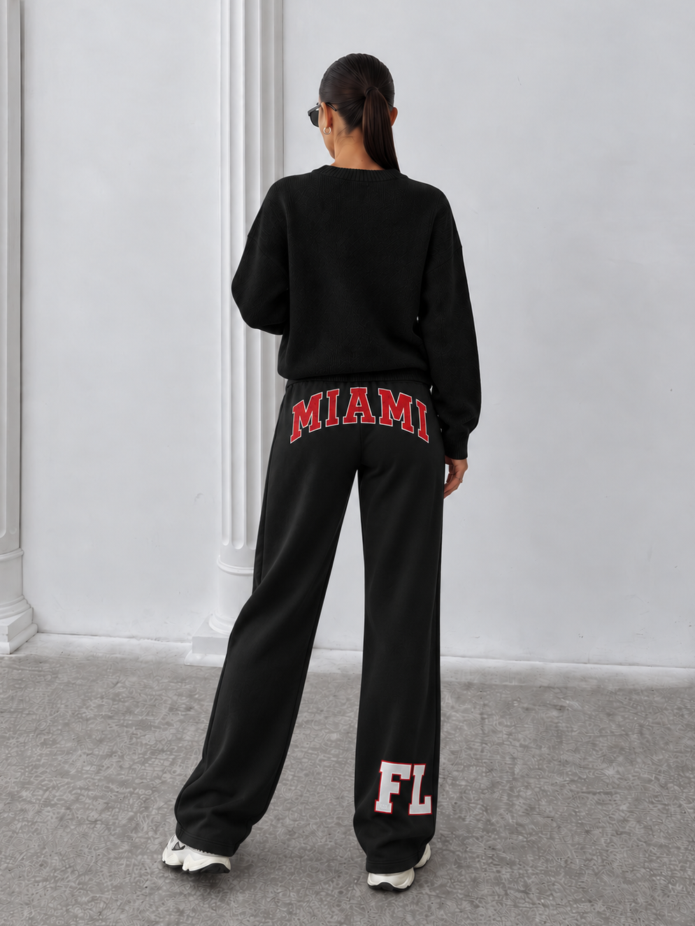 Pantaloni Miami FL Wide-leg Negru