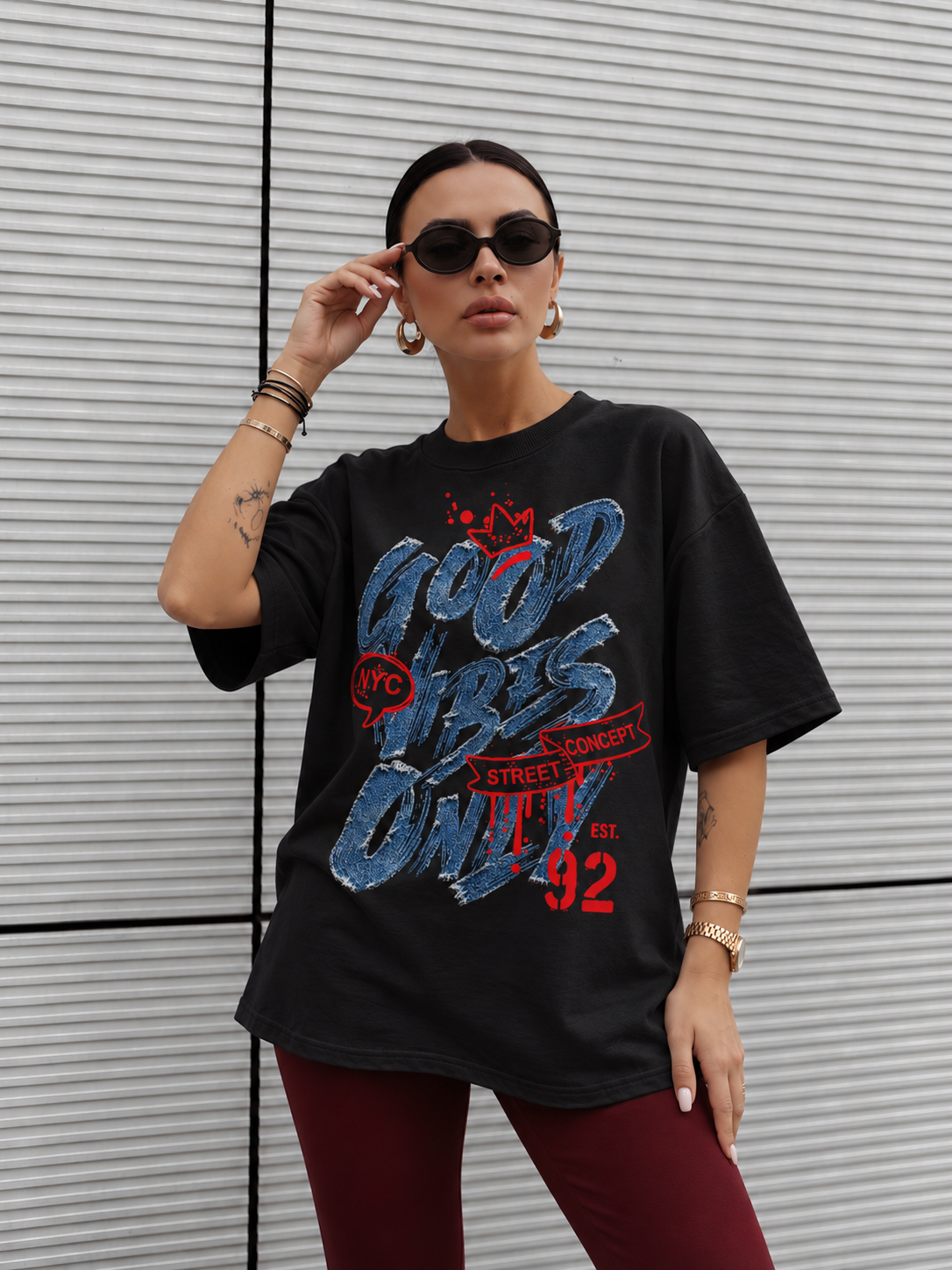 Tricou Dama Good Vibes Only Negru - Oversize Fit