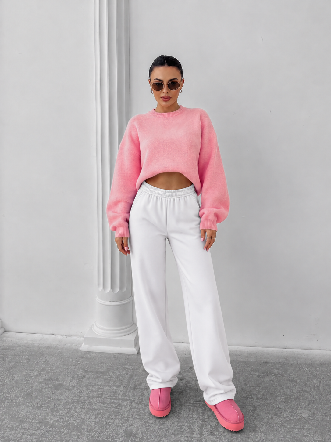Pantaloni Miami FL Wide-leg Alb