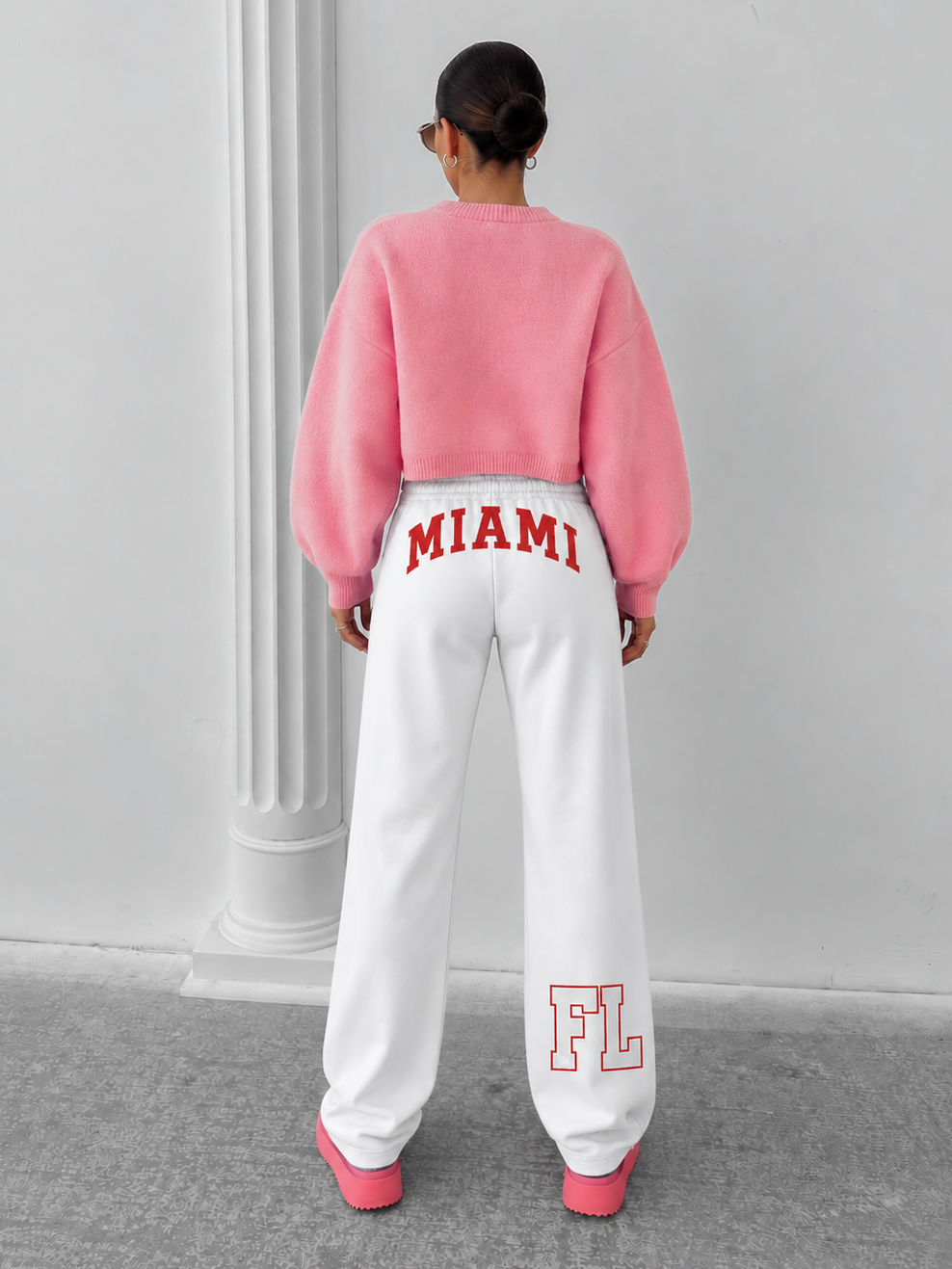 Pantaloni Miami FL Wide-leg Alb