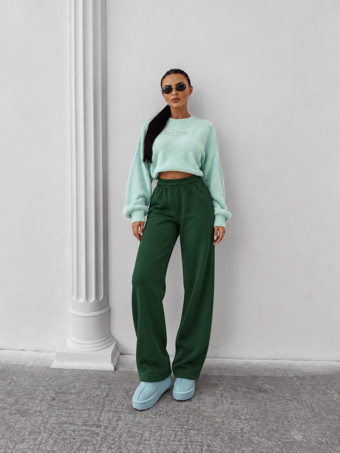 Pantaloni Miami FL Wide-leg Verde Inchis