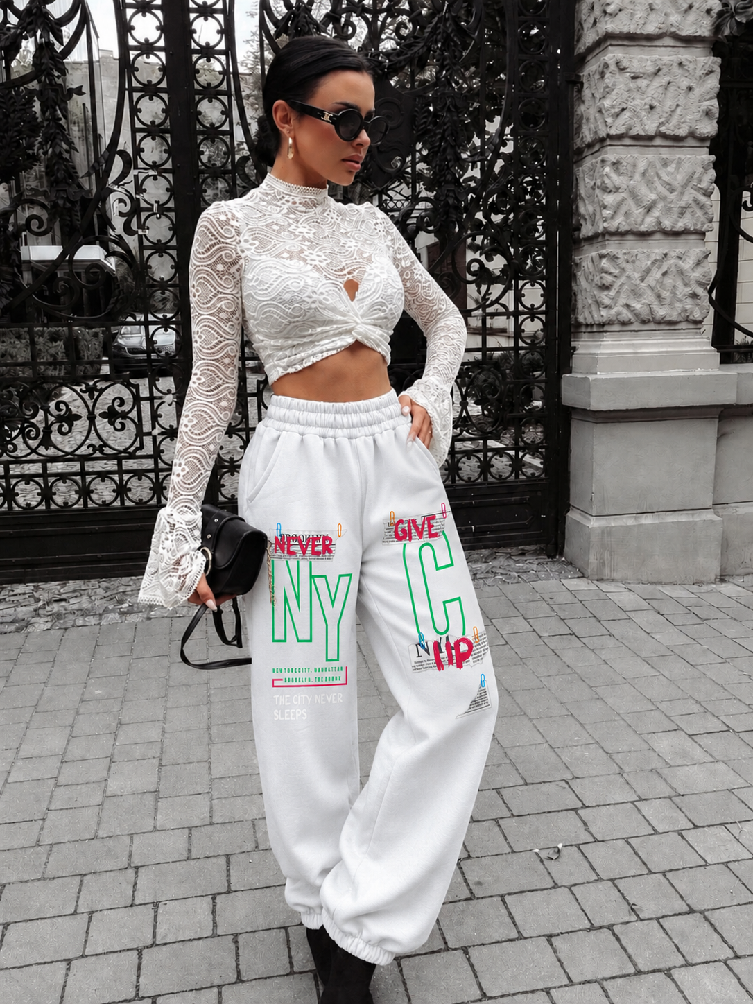Pantaloni NeverGiveUp Jogger Alb