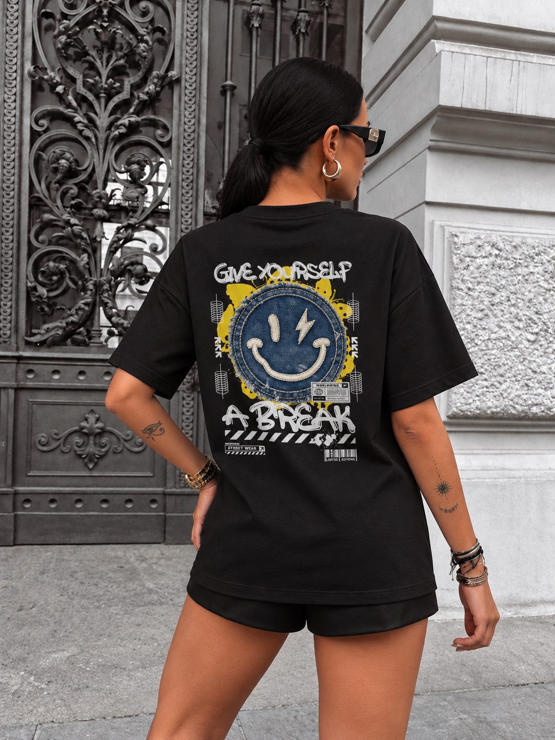 Tricou Dama Give Yourself A Break Negru - Oversize Fit