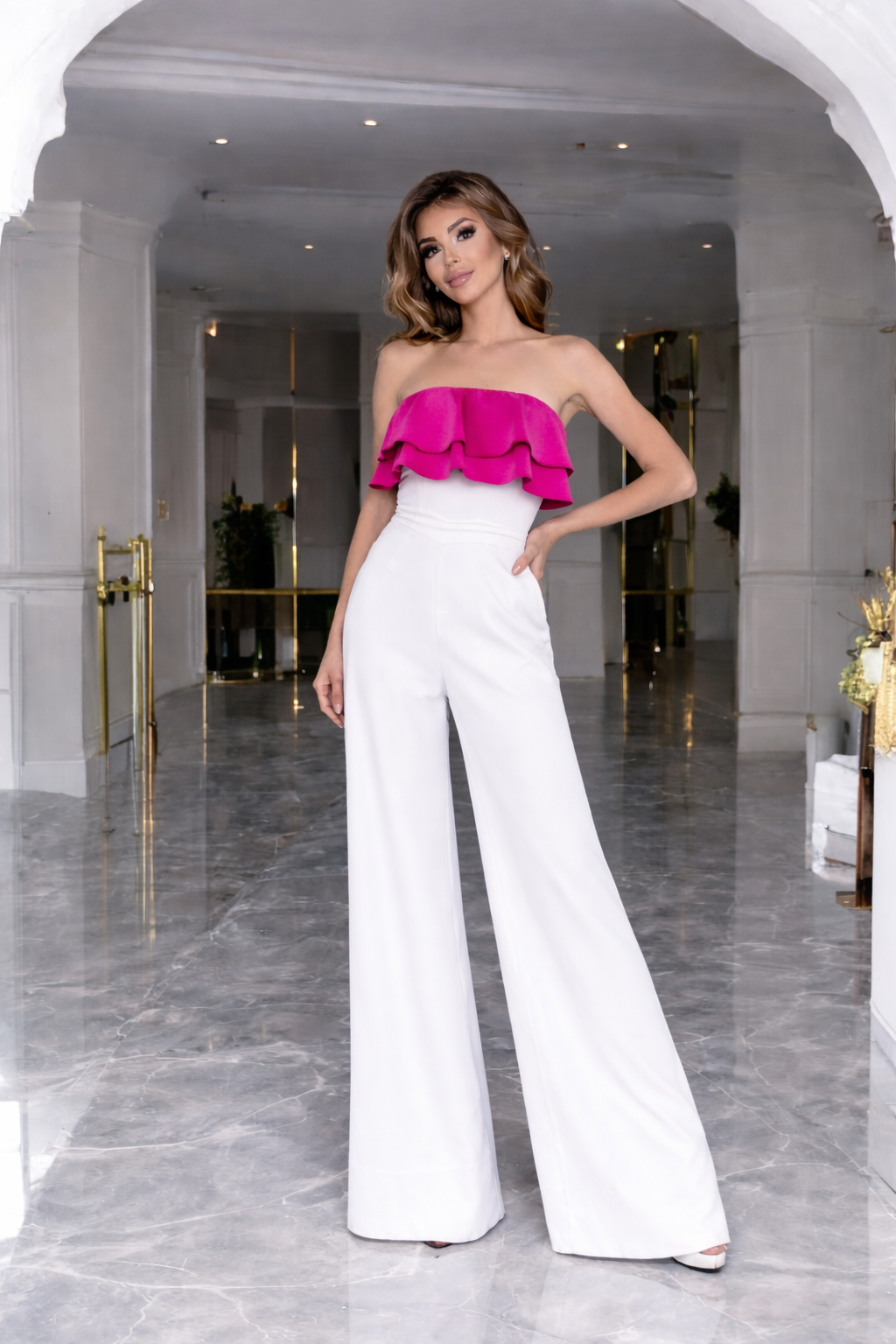 Salopeta Jem Alb cu Volane Siclam