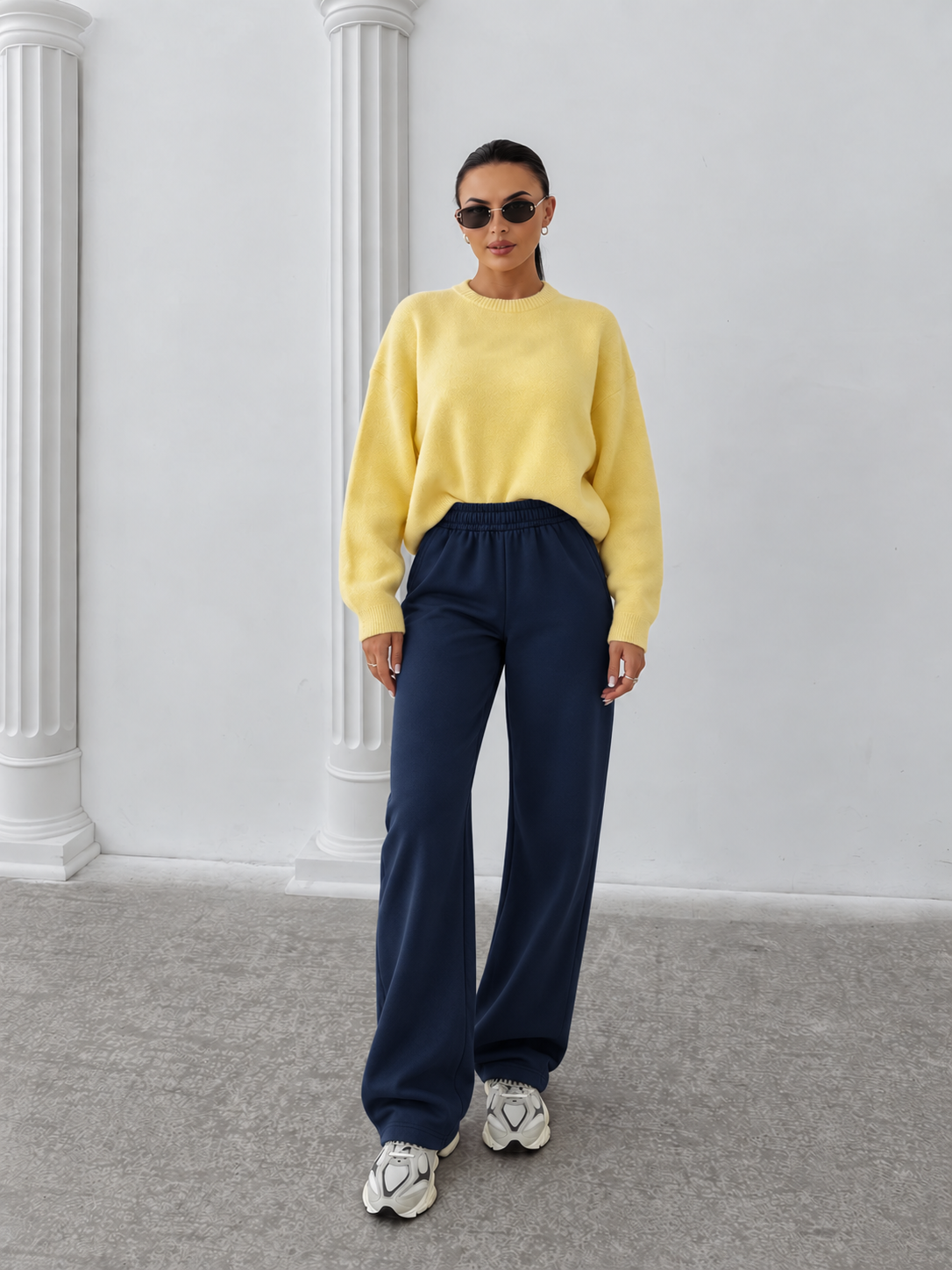 Pantaloni Miami FL Wide-leg Bleumarin