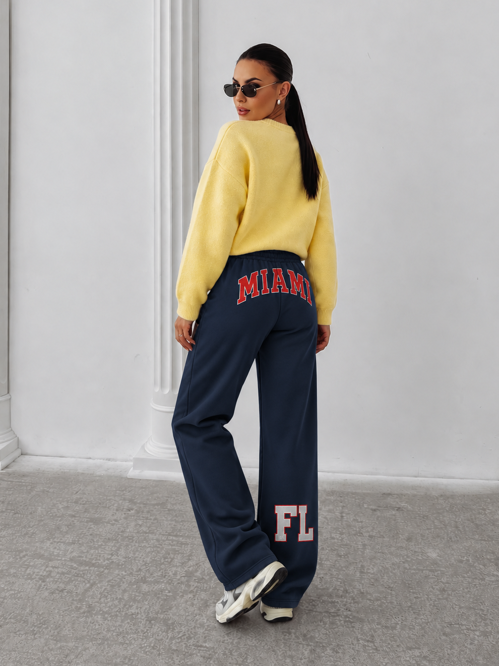 Pantaloni Miami FL Wide-leg Bleumarin