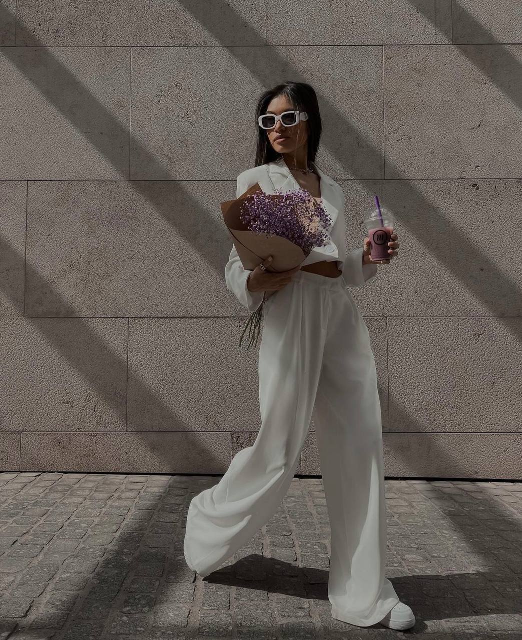 Costum Sacou si Pantaloni Amy Alb